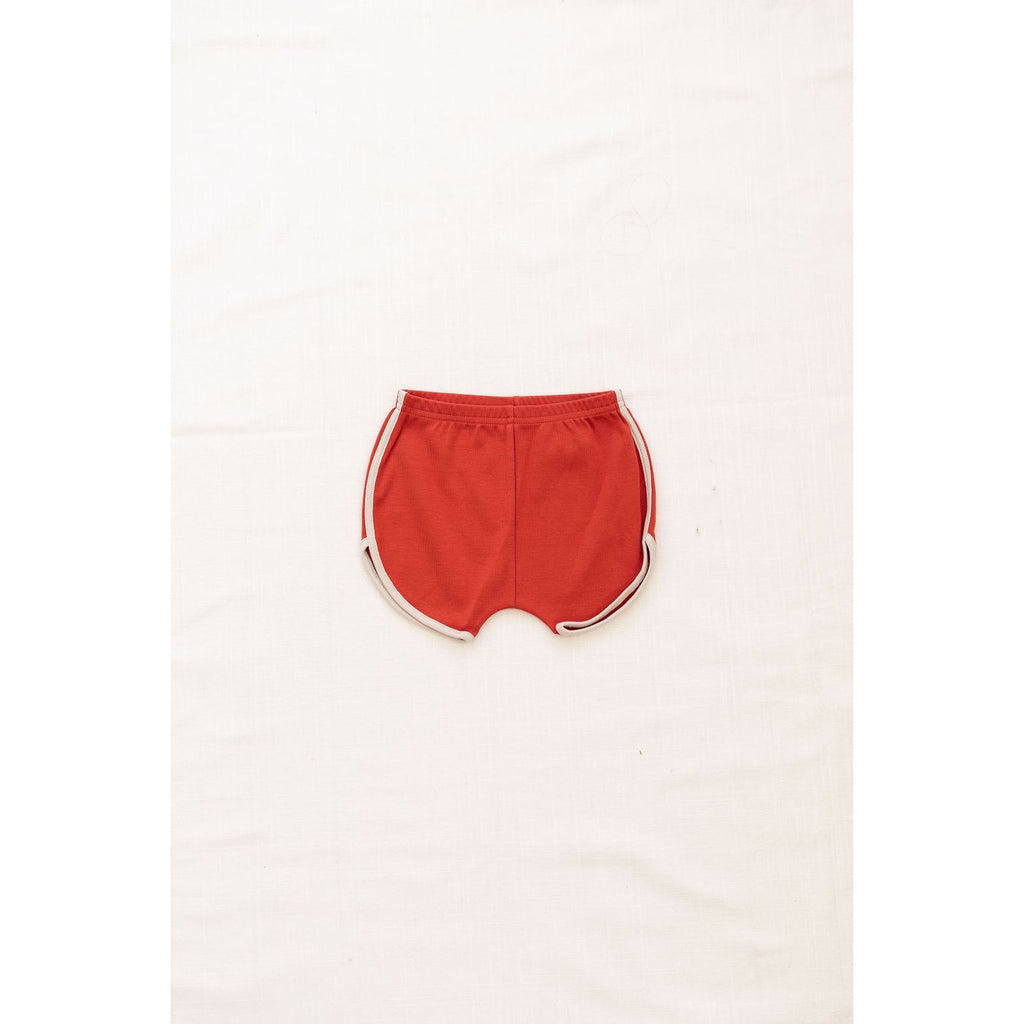 Fin & Vince Bottoms Vintage track shorts - brick red w/ oatmeal trim